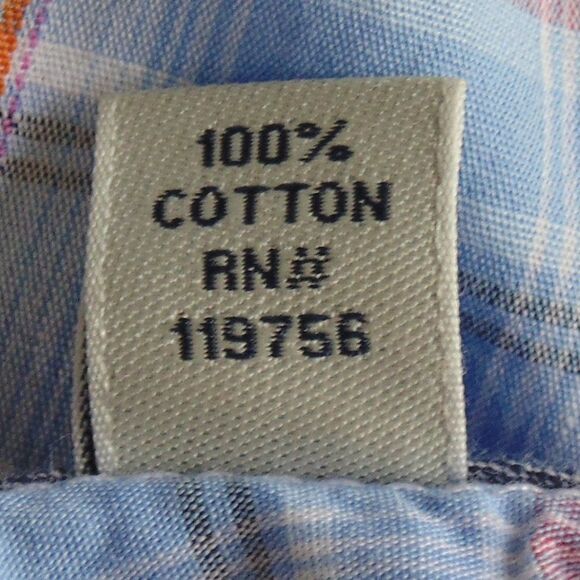 JAMES CAMPBELL Shirt, M, Blue Plaid, Short sleeves, Button down, Cotton - Picture 11 of 12